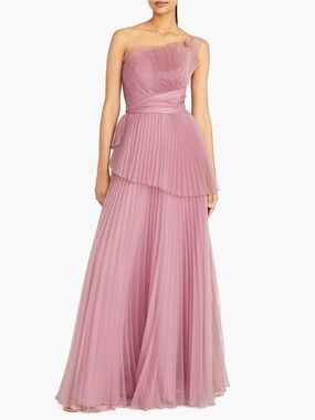 Theia Delphine Pleated One-Shoulder Organza Gown